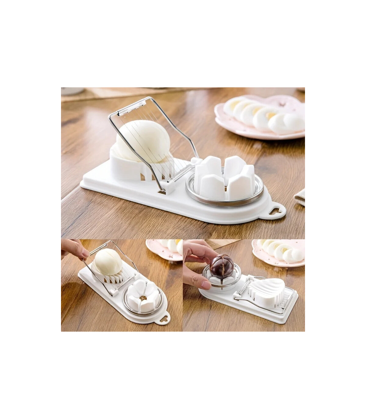 [WHITE] Trancheur d\'œufs multifonctionnel en acier inoxydable, séparateur fantaisie, outil de c