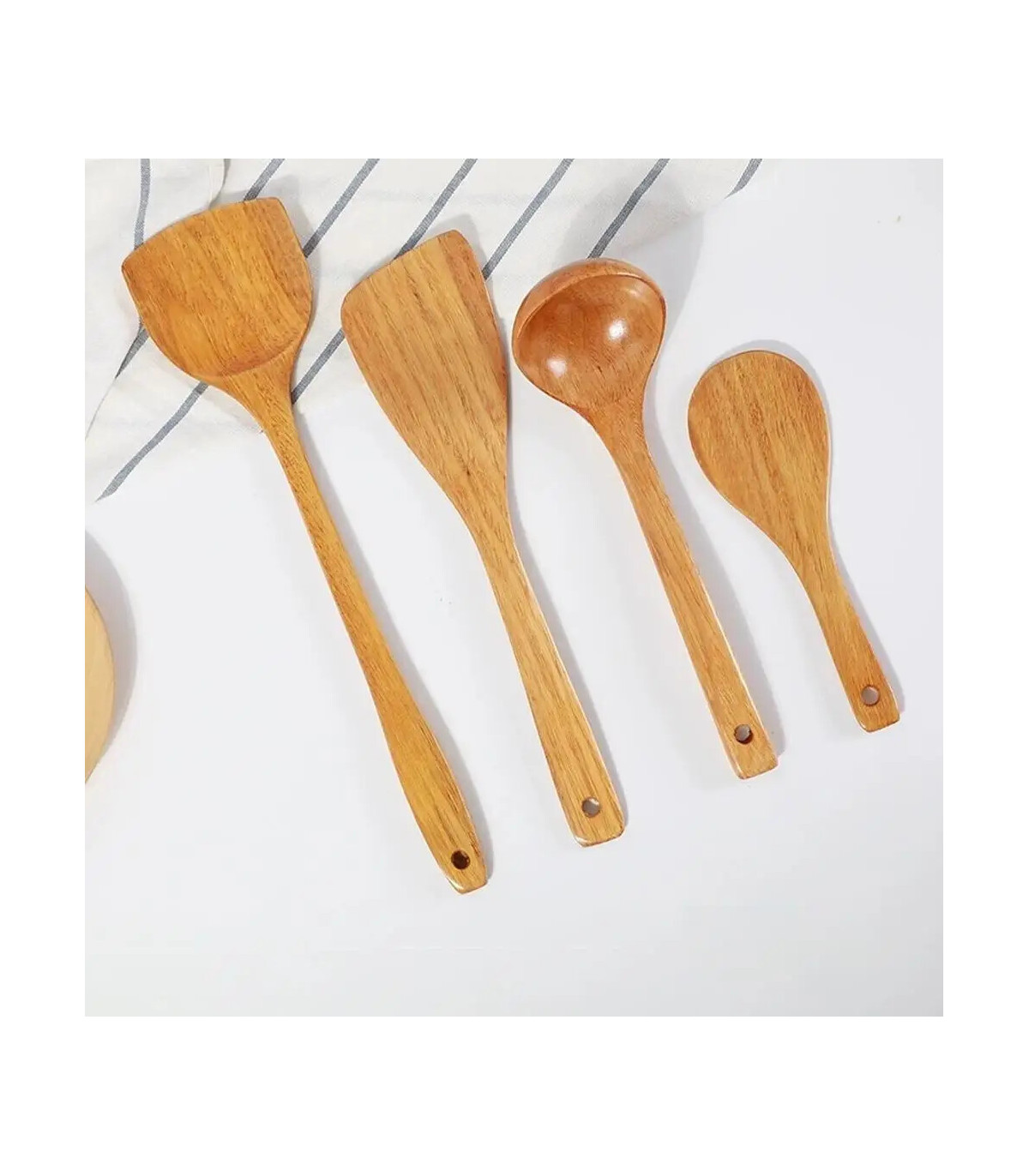 [4pcs] Ensemble d\'ustensiles de cuisine en bois, cuillères en bois pour la cuisine, ustensiles,