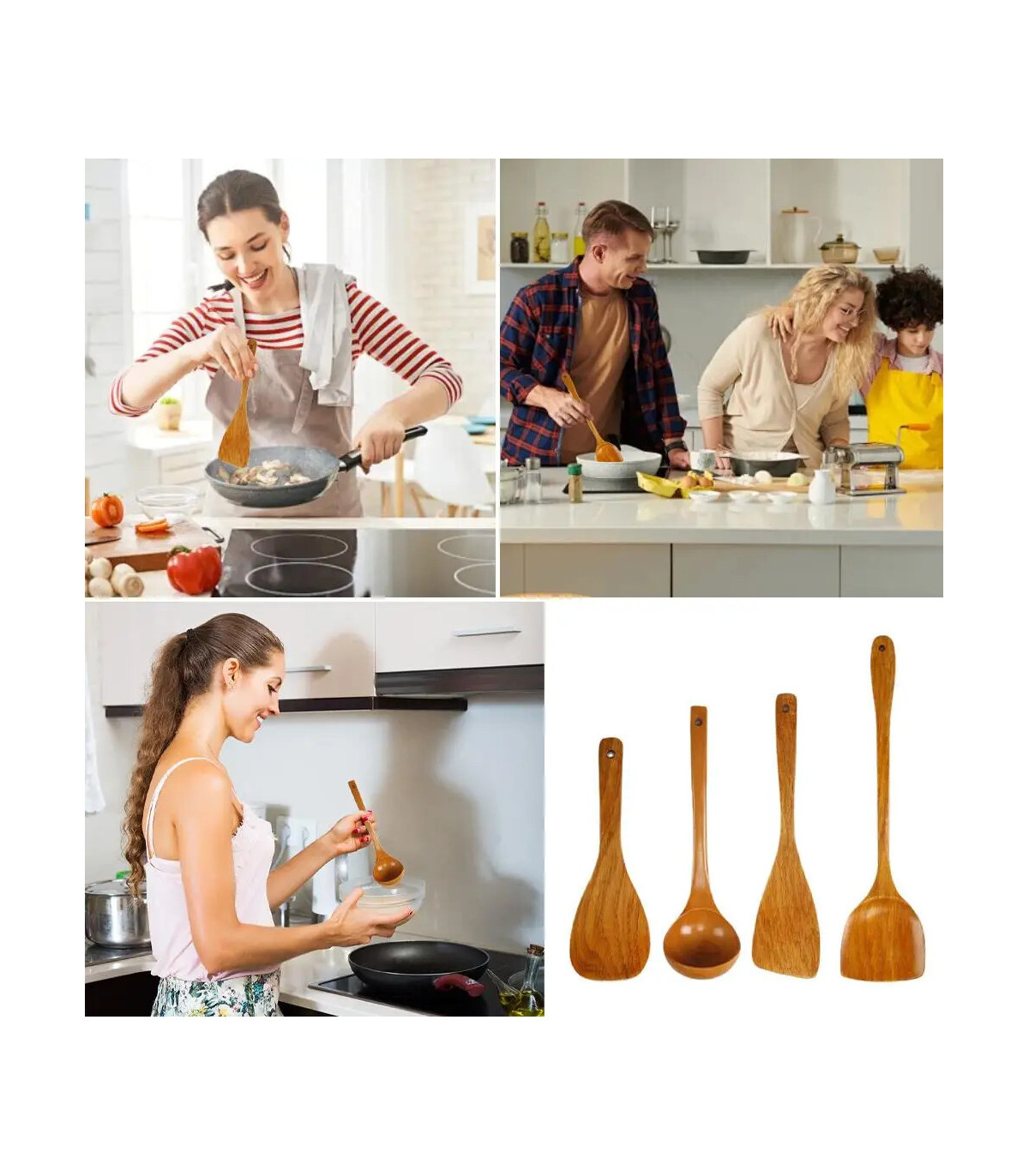 [4pcs] Ensemble d\'ustensiles de cuisine en bois, cuillères en bois pour la cuisine, ustensiles,