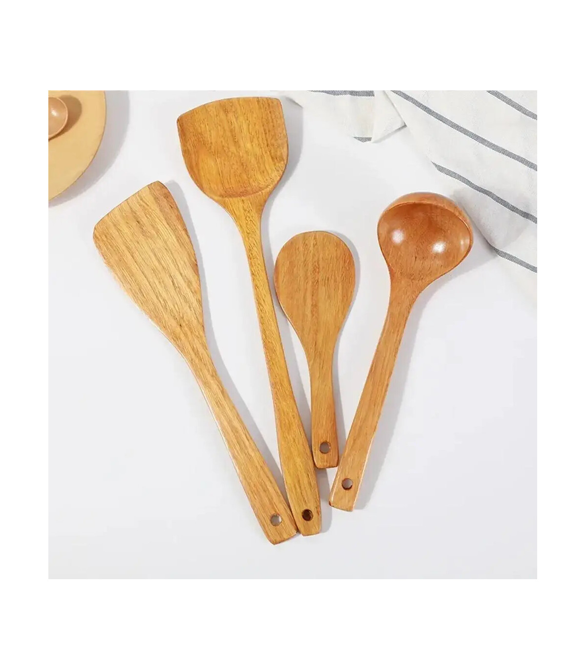[4pcs] Ensemble d\'ustensiles de cuisine en bois, cuillères en bois pour la cuisine, ustensiles,