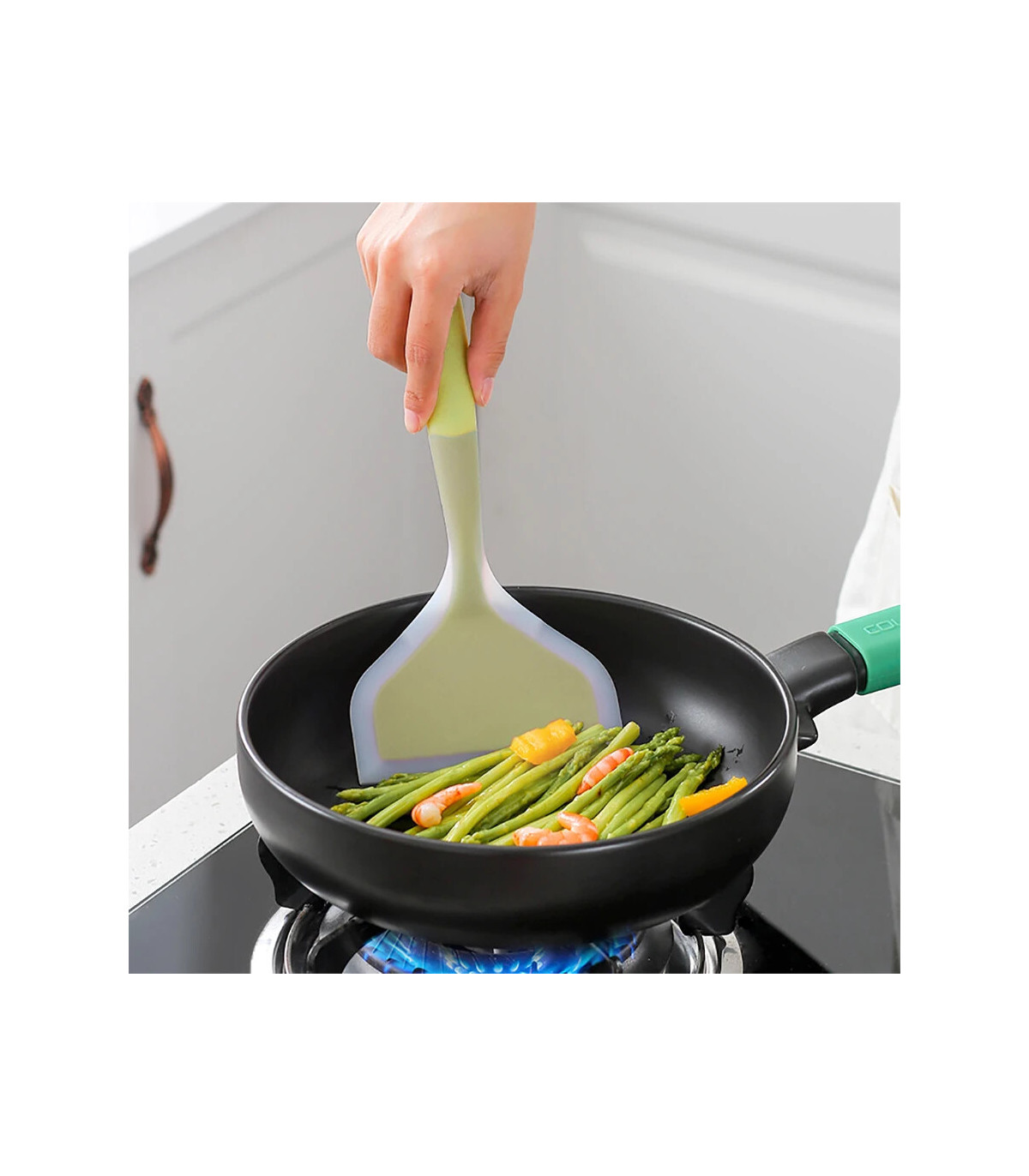 [1PC yellow] Spatule à jade en silicone multicolore, poêle antiadhésive, spatule à frire résist