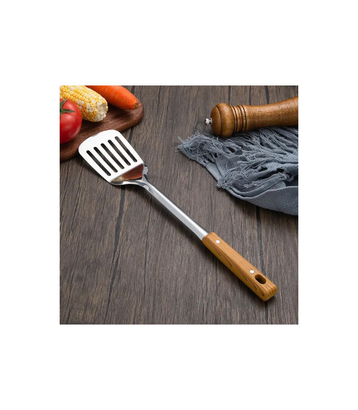 [Leaky shovel] Spatule à manche en Imitation de Grain de bois en acier inoxydable, pelle qui fu