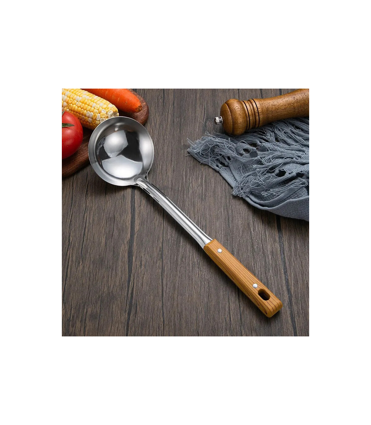 [Spoon] Spatule à manche en Imitation de Grain de bois en acier inoxydable, pelle qui fuit, cui