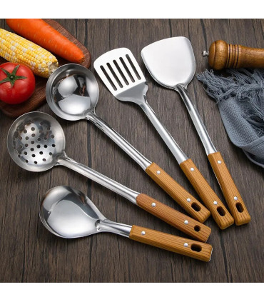 [Spatula] Spatule à manche en Imitation de Grain de bois en acier inoxydable, pelle qui fuit, c