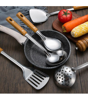 [Spatula] Spatule à manche en Imitation de Grain de bois en acier inoxydable, pelle qui fuit, c