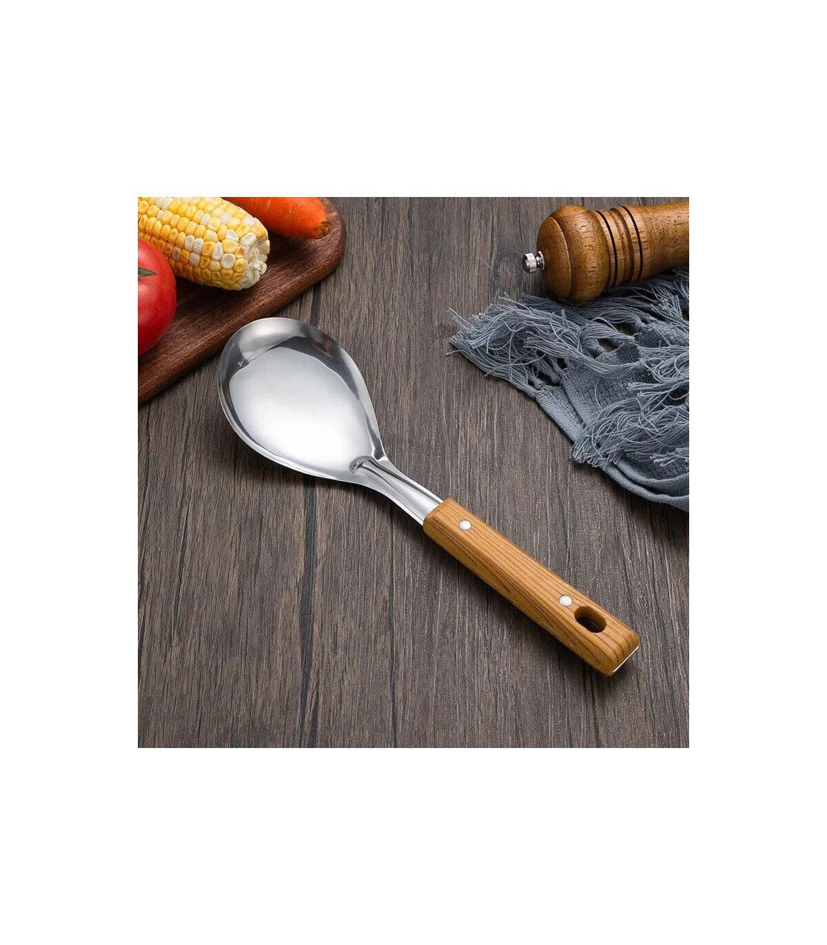 [Rice spoon] Spatule à manche en Imitation de Grain de bois en acier inoxydable, pelle qui fuit