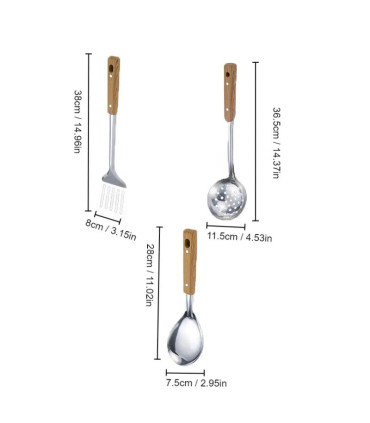 [Rice spoon] Spatule à manche en Imitation de Grain de bois en acier inoxydable, pelle qui fuit
