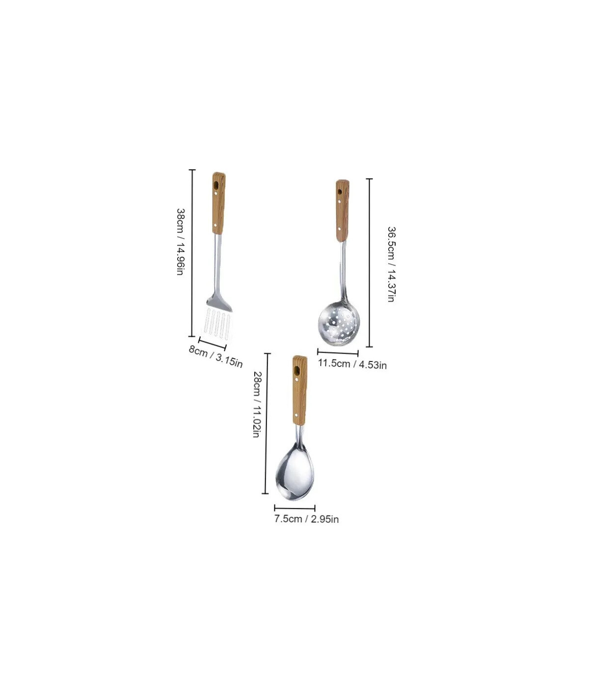 [Rice spoon] Spatule à manche en Imitation de Grain de bois en acier inoxydable, pelle qui fuit