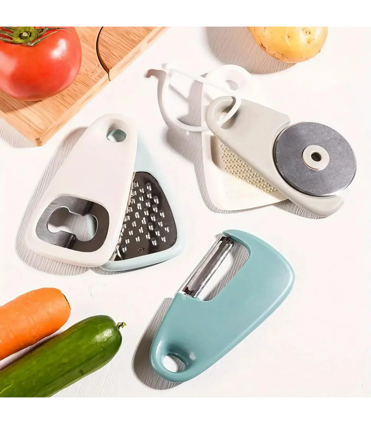 [1 Set(5Pcs) Blue] Ensemble d\'outils de cuisine multifonctionnels 5 en 1, éplucheur, coupe-Pizz