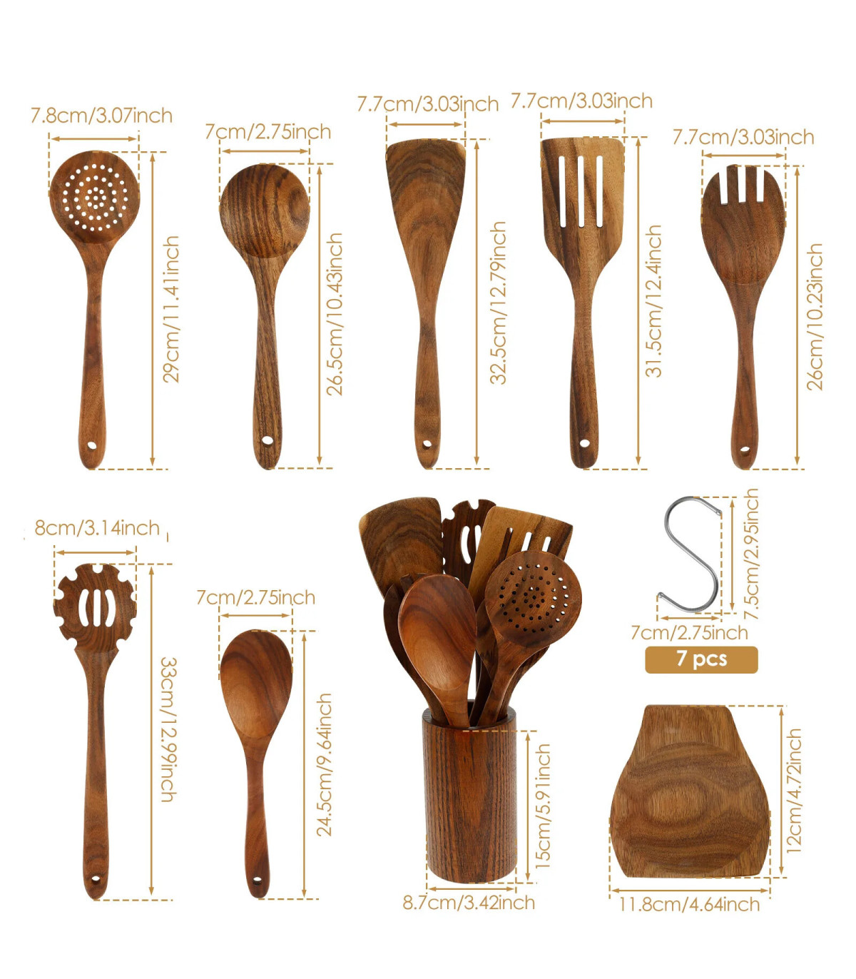 [Wood no Holder B] Ensemble d\'ustensiles en bois, ensemble d\'ustensiles de cuisine, Kit d\'usten