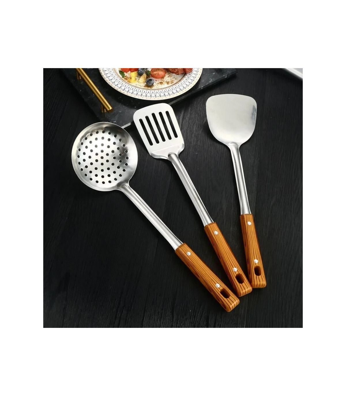 [Rice spoon] Ensemble de spatule de cuisine en acier inoxydable, manche brûlant, cuillère, pass