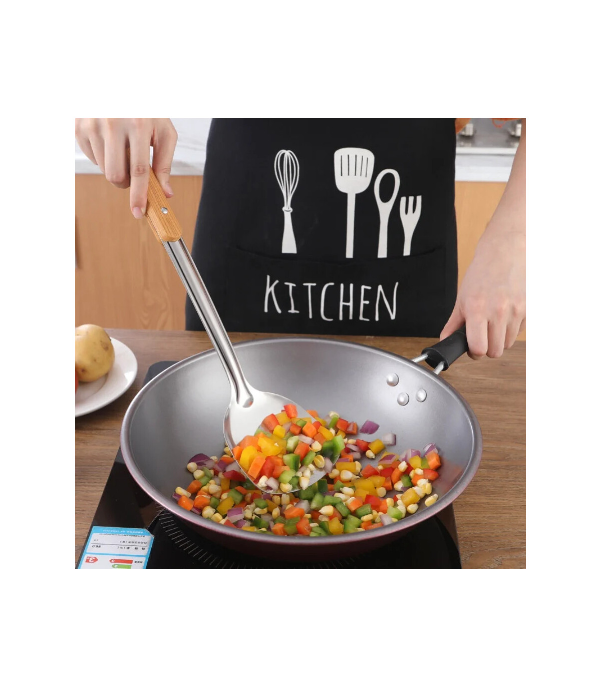 [Strainer] Ensemble de spatule de cuisine en acier inoxydable, manche brûlant, cuillère, passoi