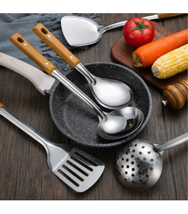 [Spoon] Ensemble de spatule de cuisine en acier inoxydable, manche brûlant, cuillère, passoire,