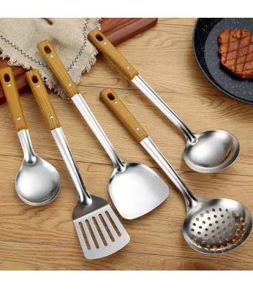 [Spoon] Ensemble de spatule de cuisine en acier inoxydable, manche brûlant, cuillère, passoire,
