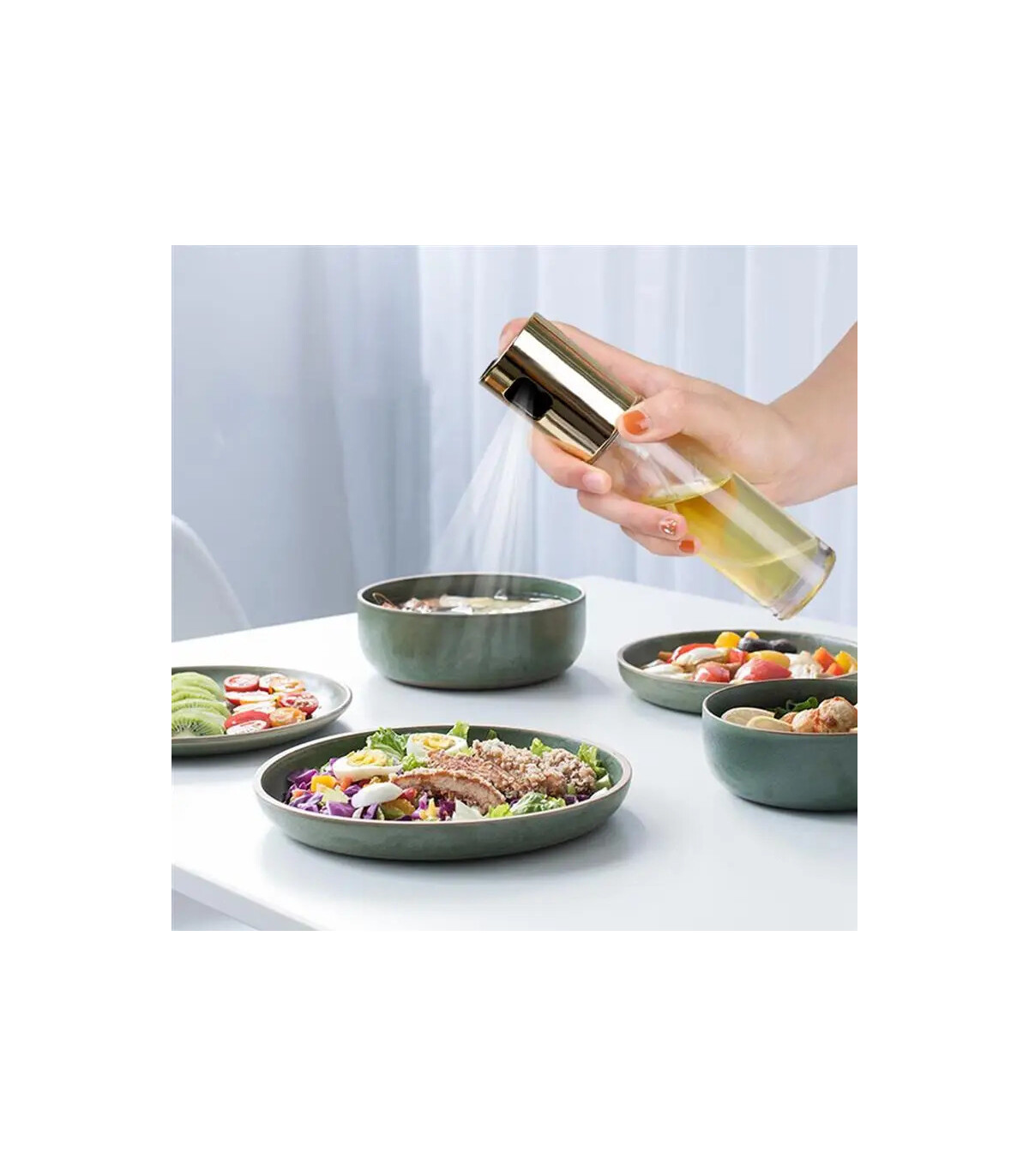 [Gold] Pulvérisateur d\'huile d\'olive, bouteille en verre de qualité alimentaire avec tête de pu