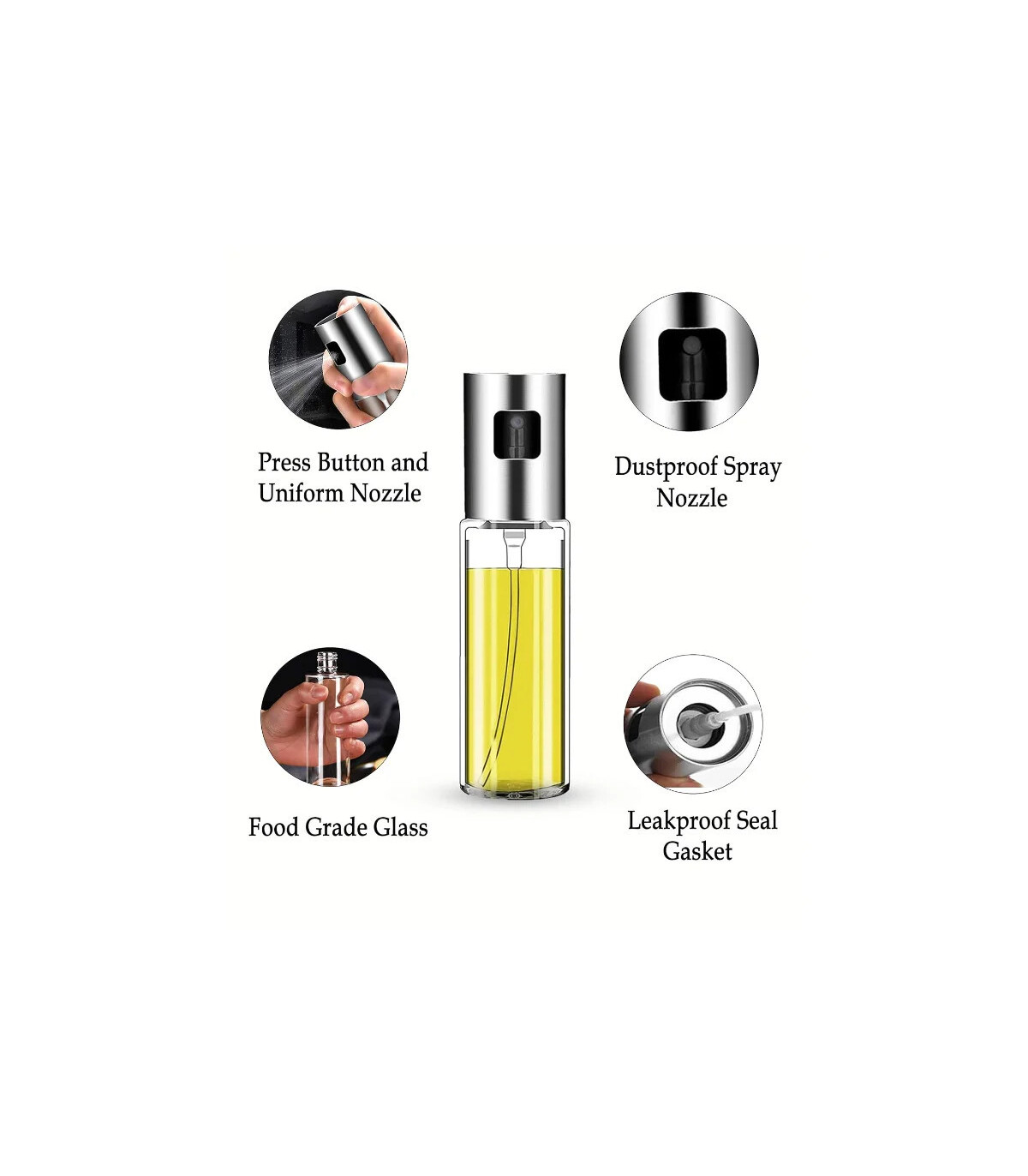 [Silver] Pulvérisateur d\'huile d\'olive, bouteille en verre de qualité alimentaire avec tête de 