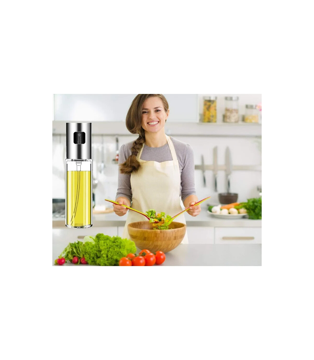 [Silver] Pulvérisateur d\'huile d\'olive, bouteille en verre de qualité alimentaire avec tête de 