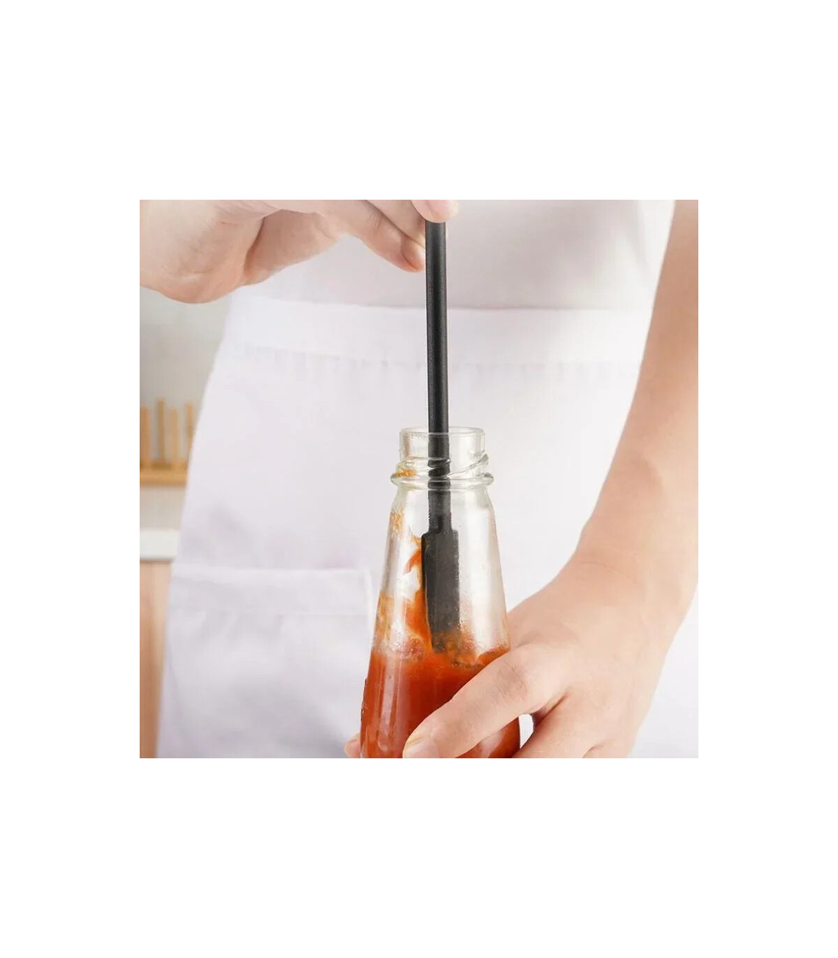 [Black] Spatule en Silicone résistante à la chaleur, manche Long, grattoir à double extrémité e