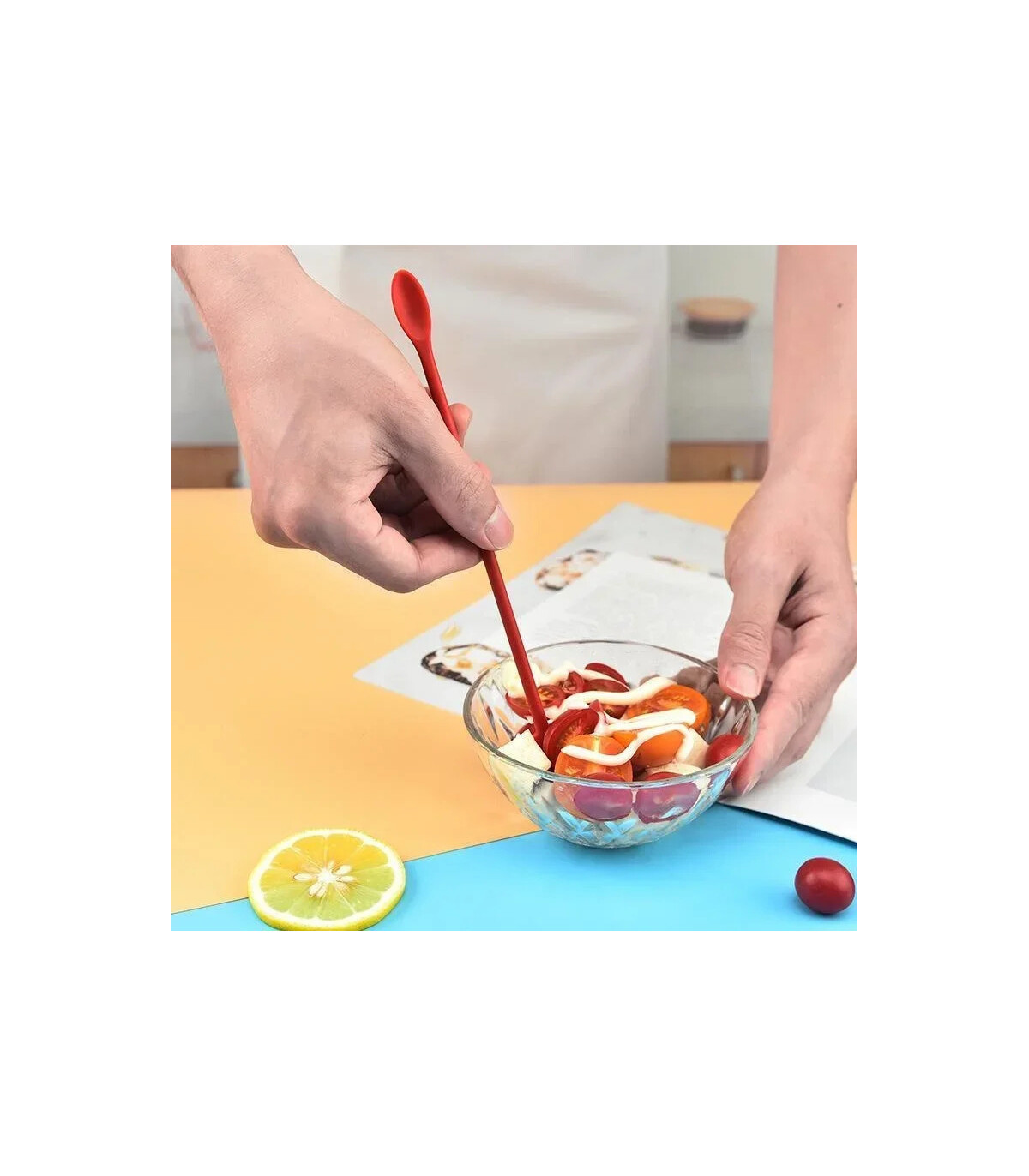 [Black] Spatule en Silicone résistante à la chaleur, manche Long, grattoir à double extrémité e