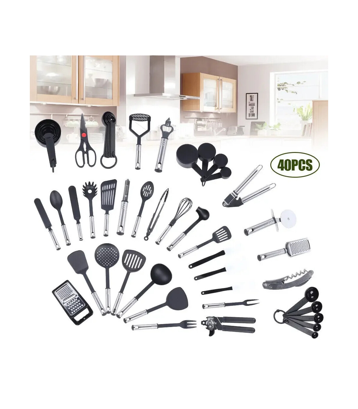 [Black GERMANY] 40 pièces ensemble d\'aide de cuisine en acier inoxydable ustensiles antiadhésif