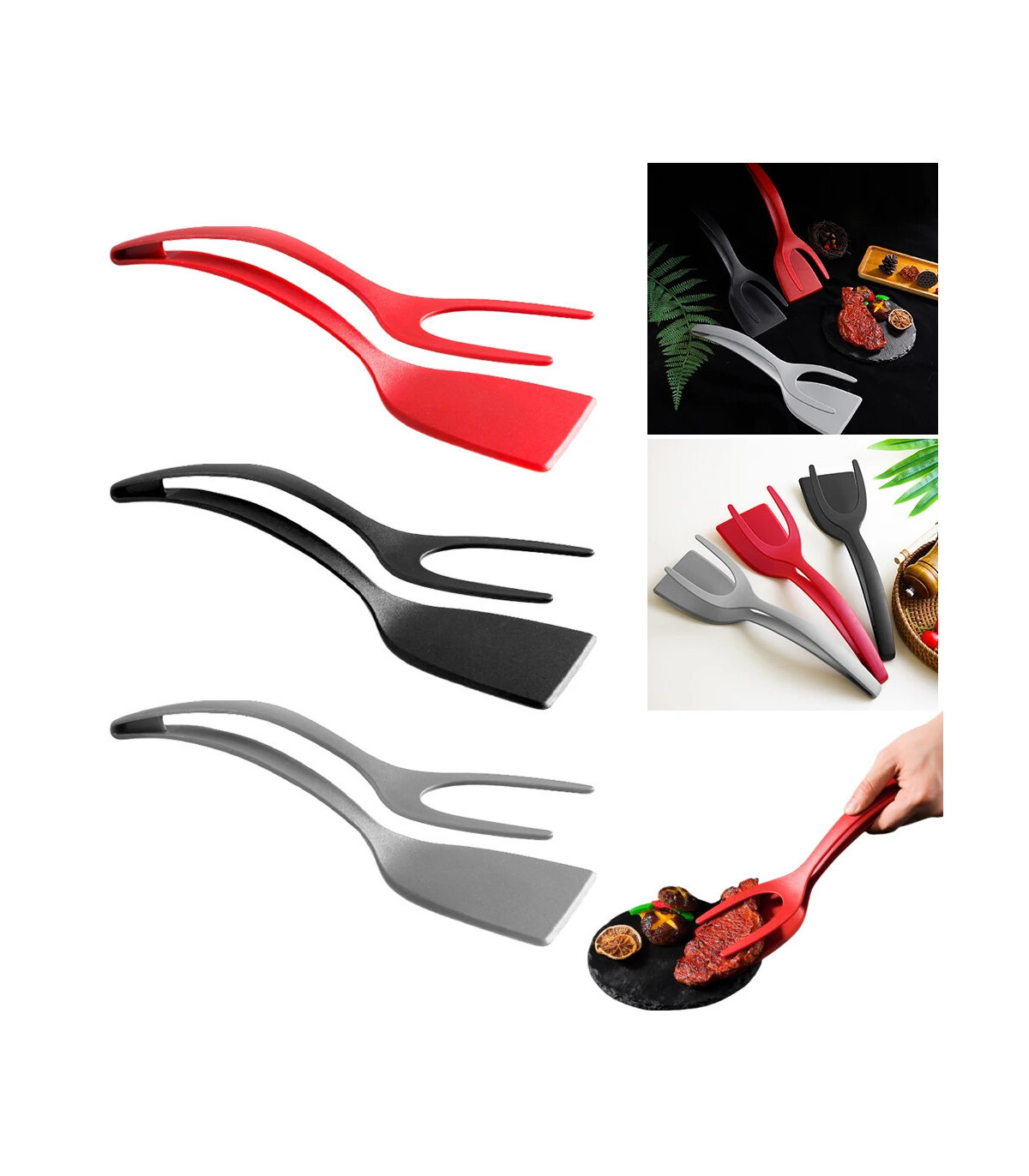 [Red 1pcs CHINA] Spatule à crêpes antiarina, tourneurs frits, pince à œufs, cuisine, steak, pin