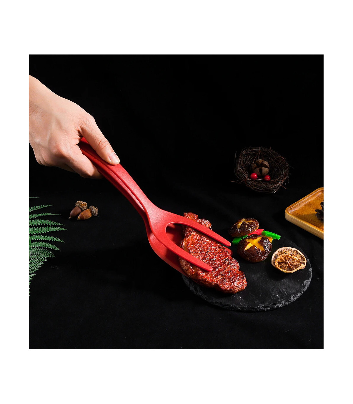 [Red 1pcs CHINA] Spatule à crêpes antiarina, tourneurs frits, pince à œufs, cuisine, steak, pin