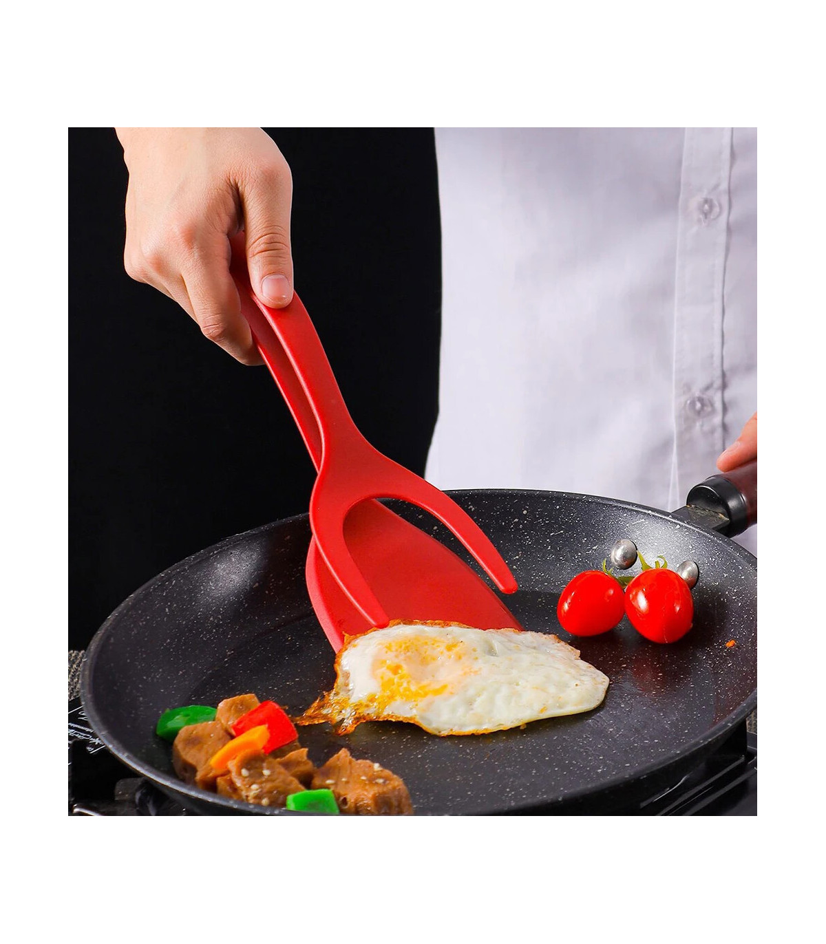 [Black 2pcs CHINA] Spatule à crêpes antiarina, tourneurs frits, pince à œufs, cuisine, steak, p