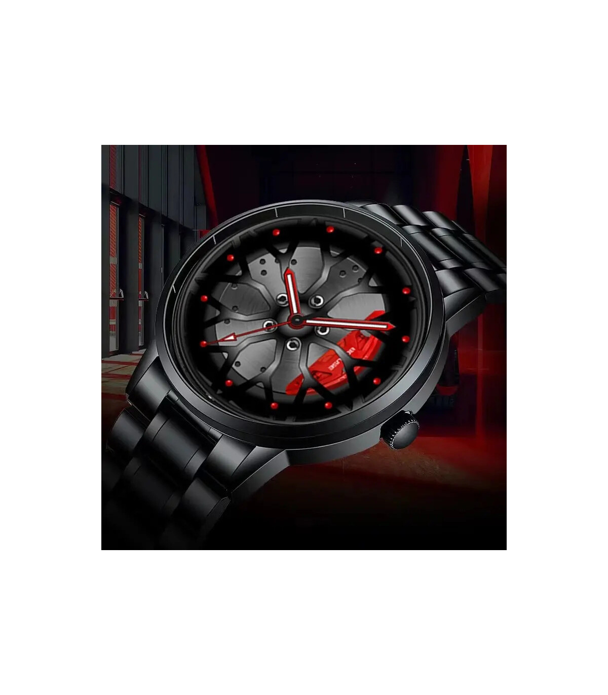 [Black Yellow] Montres de roue de voiture en acier inoxydable pour hommes, montre-bracelet à qu