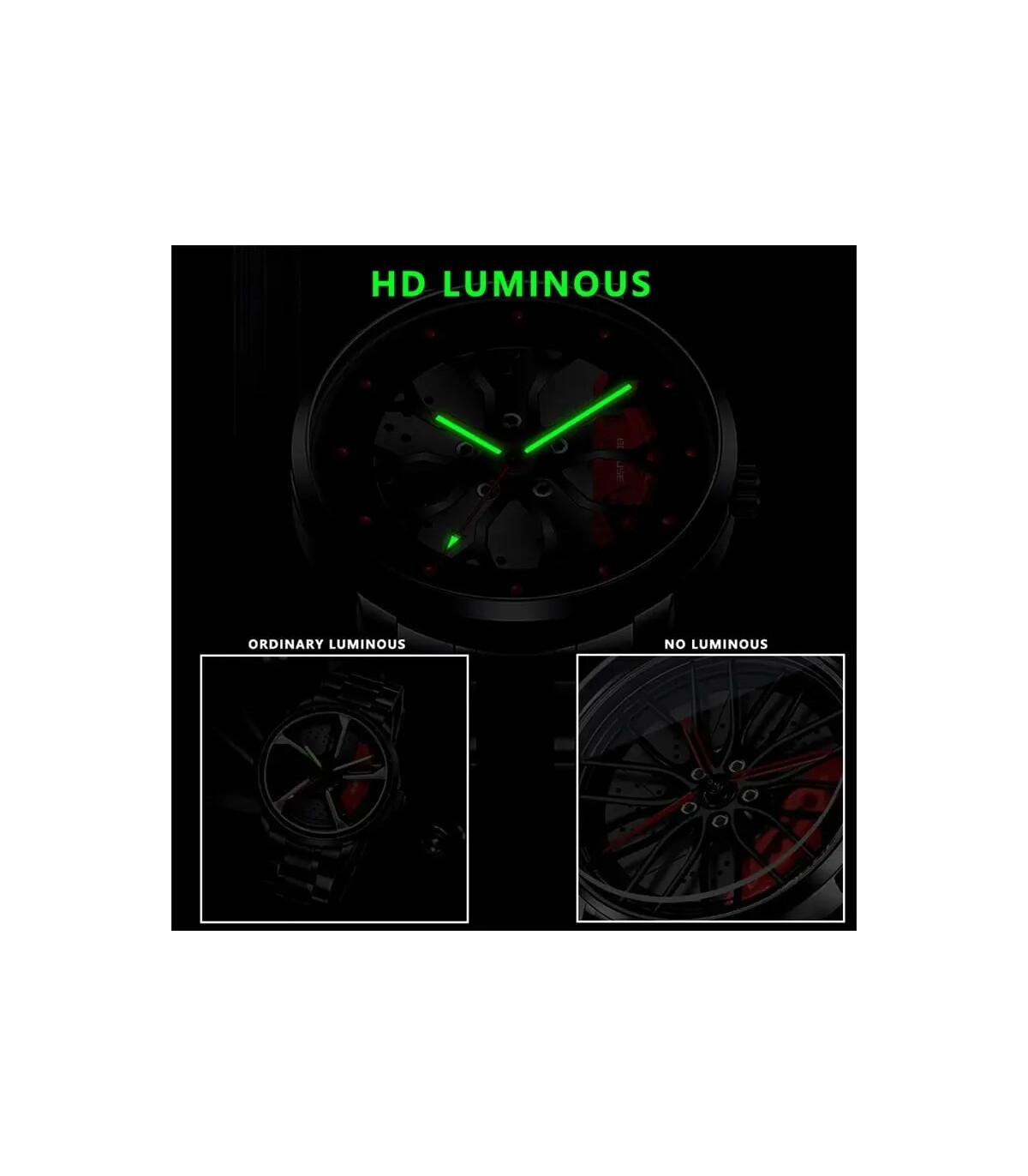 [Black Black] Montres de roue de voiture en acier inoxydable pour hommes, montre-bracelet à qua