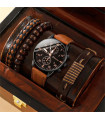 AKIMANIA.FR - [BROWN] Nouveau Hommes Montre De Luxe Bracelet Ensemble Mode D'affaires Brun En Cuir Quartz Mon