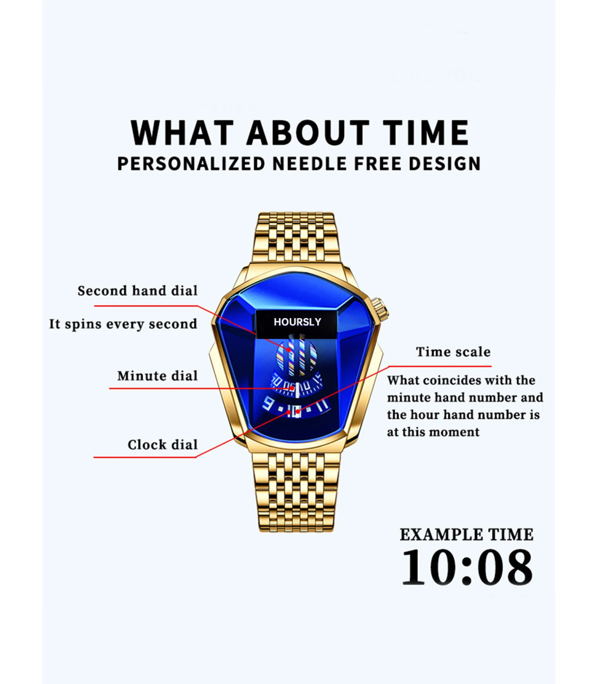 [Gold Blue] Montre à quartz étanche pour homme, personnalité de moto, nouvelle tendance