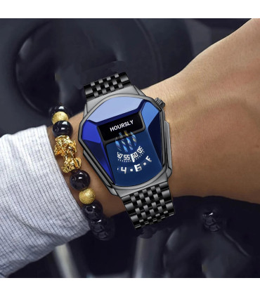 [Gold blue] Montre à quartz étanche pour homme, personnalité de moto, nouvelle tendance