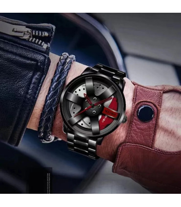 [Green] Mode hommes voiture roue montres de luxe en acier inoxydable montre étanche pour hommes