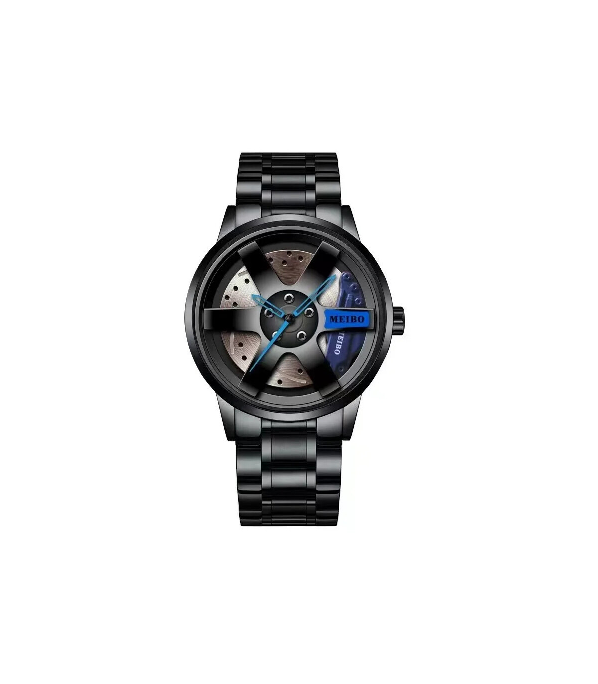 [Blue] Mode hommes voiture roue montres de luxe en acier inoxydable montre étanche pour hommes 