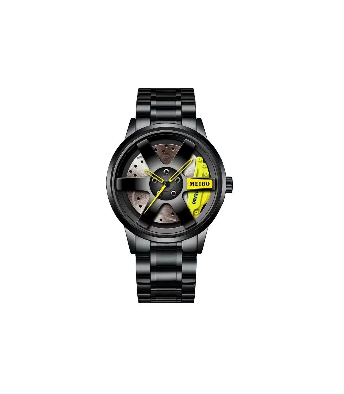 [Yellow] Mode hommes voiture roue montres de luxe en acier inoxydable montre étanche pour homme