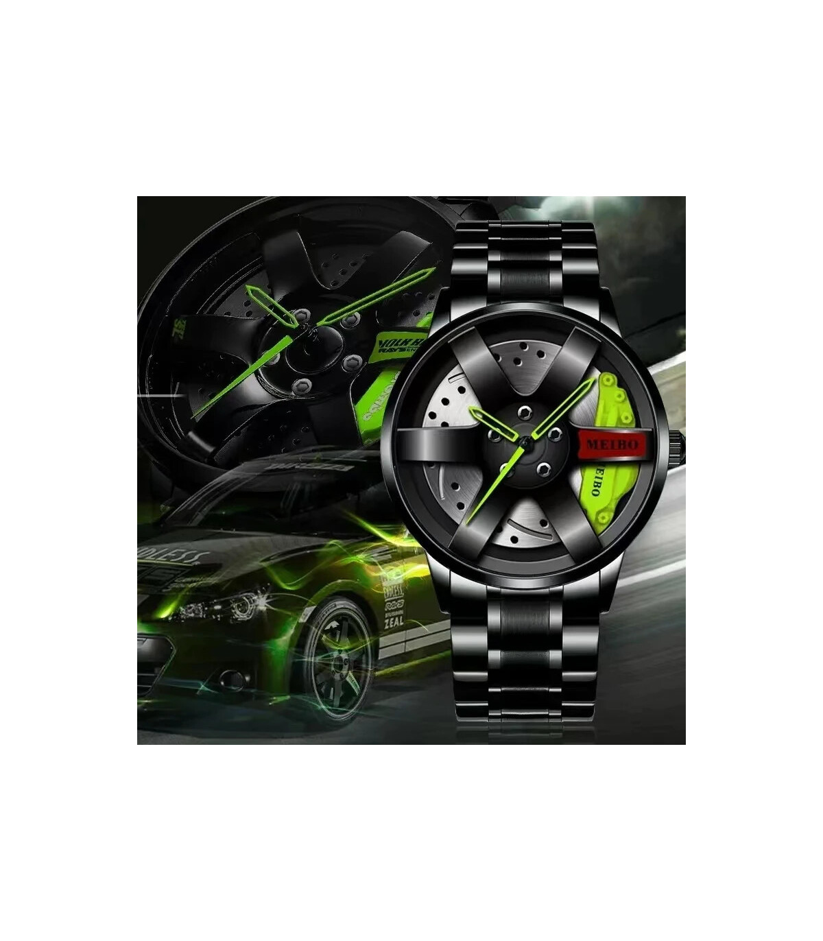 [Red] Mode hommes voiture roue montres de luxe en acier inoxydable montre étanche pour hommes Q