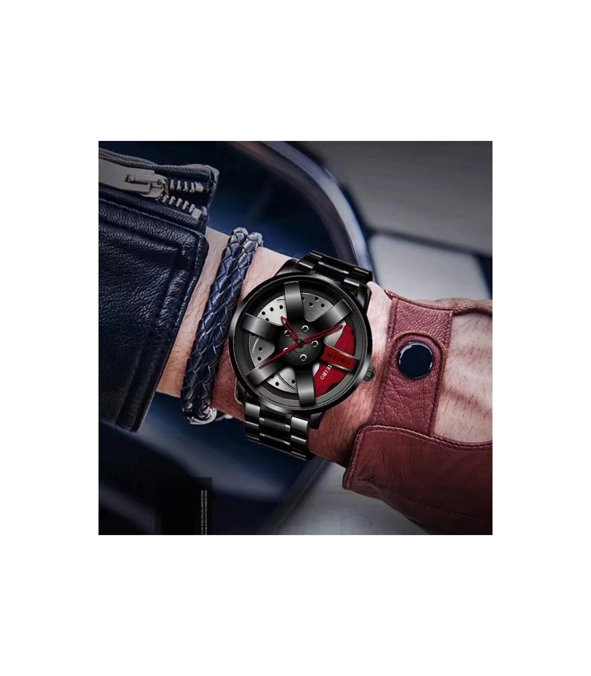 [Blue P] Mode hommes voiture roue montres de luxe en acier inoxydable montre étanche pour homme