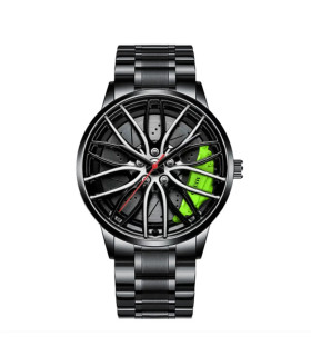 [Black A] Montres de voiture pour hommes, montre-bracelet à Quartz étanche en acier inoxydable,