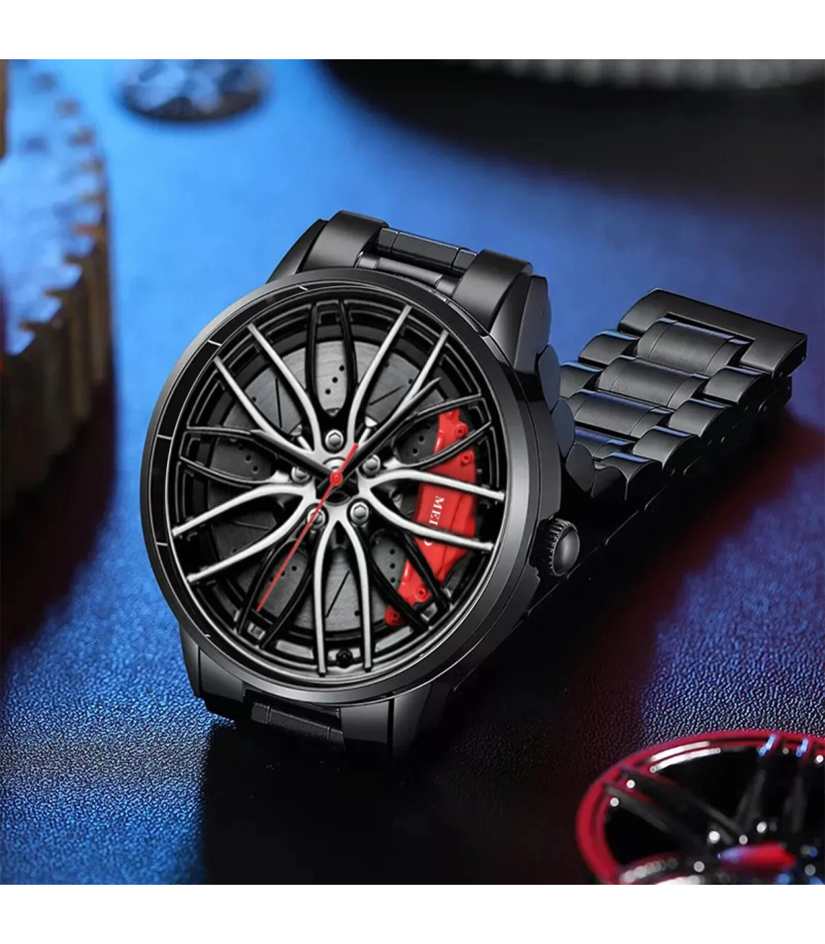 [Black B] Montres de voiture pour hommes, montre-bracelet à Quartz étanche en acier inoxydable,