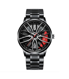 [Black C] Montres de voiture pour hommes, montre-bracelet à Quartz étanche en acier inoxydable,