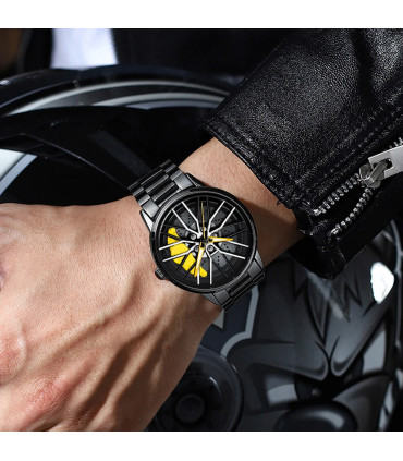 [LT03-HONG] Montre de voiture à cadran rotatif, mouvement à Quartz, en acier inoxydable, VA AV 