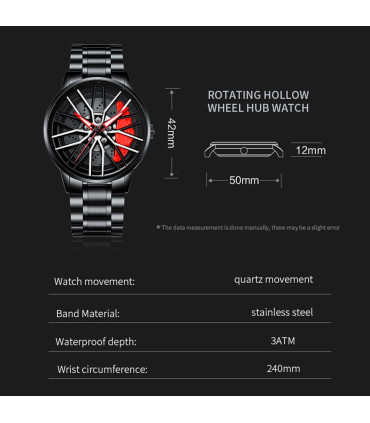 [LT03-HUANG] Montre de voiture à cadran rotatif, mouvement à Quartz, en acier inoxydable, VA AV