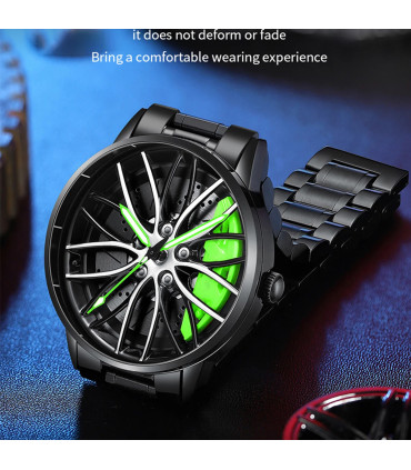 [LT03-HUANG] Montre de voiture à cadran rotatif, mouvement à Quartz, en acier inoxydable, VA AV