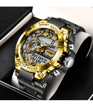 [Black gold] Montre-bracelet militaire numérique en acier pour hommes, horloge à Quartz LED, mo