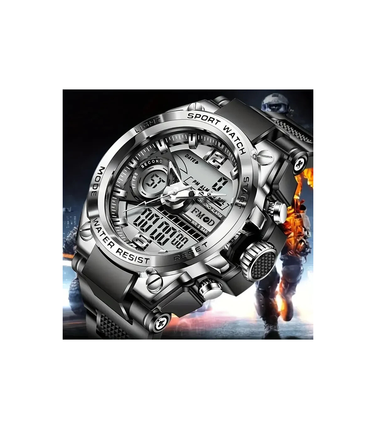 [Black gold] Montre-bracelet militaire numérique en acier pour hommes, horloge à Quartz LED, mo