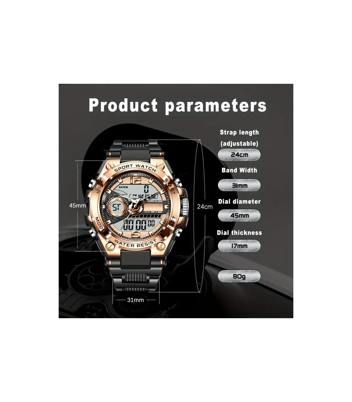 [Bleu] Montre-bracelet militaire numérique en acier pour hommes, horloge à Quartz LED, montre d