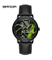 AKIMANIA.FR - [Cuero Negro Verde] SANDA-Reloj deportivo resistente al agua de acero inoxidable para hombre, bisel de verde.
