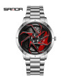 AKIMANIA.FR - [Steel Silver Red] SANDA-Montre de sport étanche en acier inoxydable pour homme, jante de voitu
