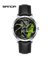 AKIMANIA.FR - [Leather Silver Green] SANDA-Montre de sport étanche en acier inoxydable pour homme, jante de v