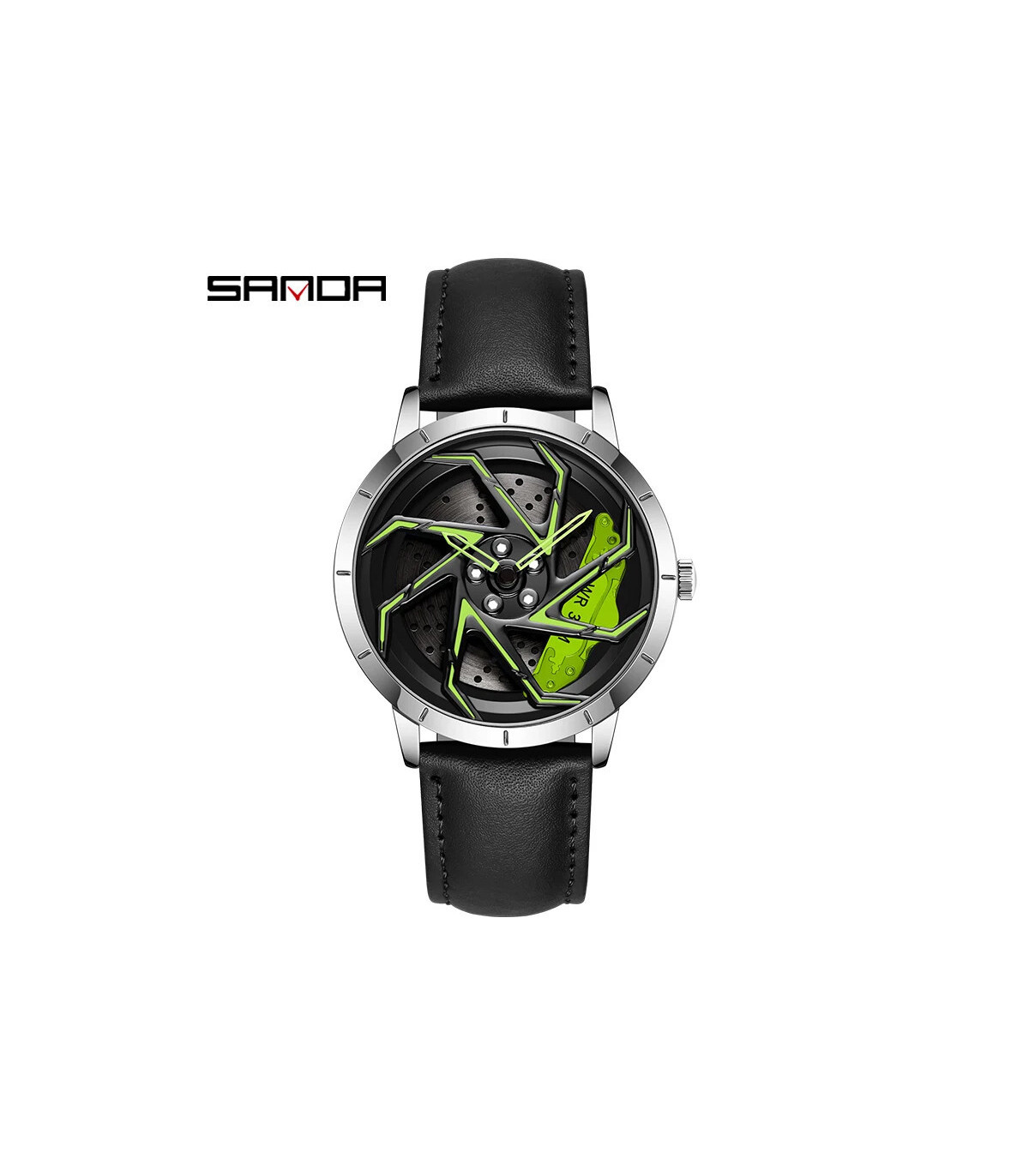 [Leather Silver Green] SANDA-Montre de sport étanche en acier inoxydable pour homme, jante de v